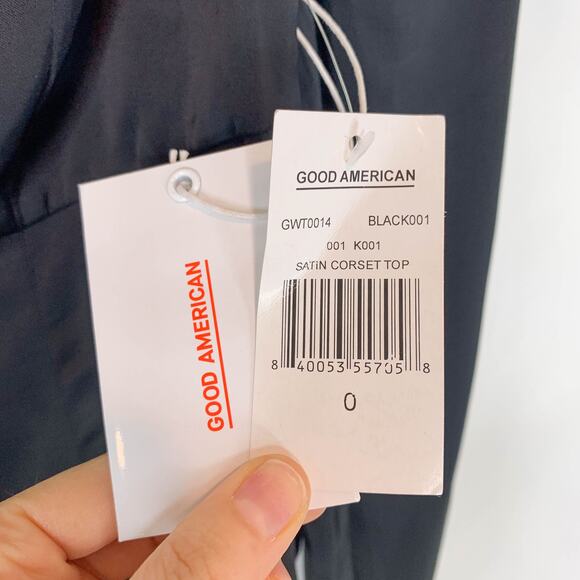 NWT GOOD AMERICAN Too Tempted Satin Corset Top whimsigoth black 2k - Picture 6 of 9